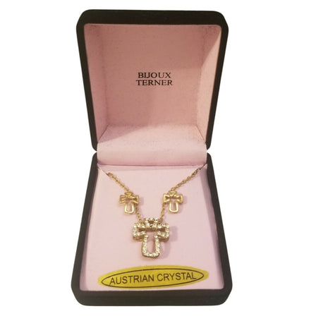 Bijoux Terner gold tone necklace and earrings set Cross Austrian Crystal