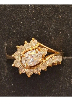 Vintage Engagement Wedding Ring Gold Tone CZ Cubic Zirconia Swirl Size 5.5