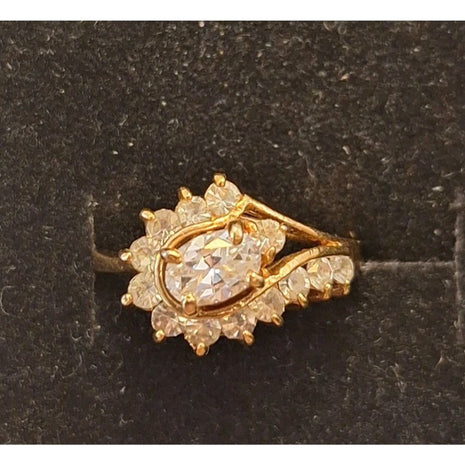 Vintage Engagement Wedding Ring Gold Tone CZ Cubic Zirconia Swirl Size 5.5