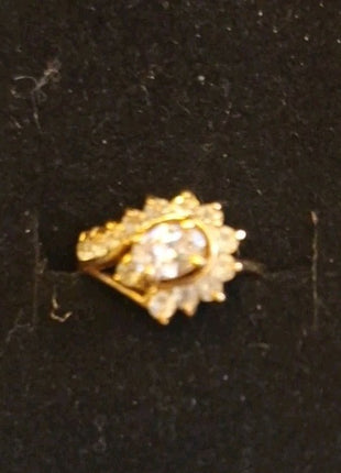 Vintage Engagement Wedding Ring Gold Tone CZ Cubic Zirconia Swirl Size 5.5