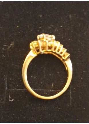 Vintage Engagement Wedding Ring Gold Tone CZ Cubic Zirconia Swirl Size 5.5