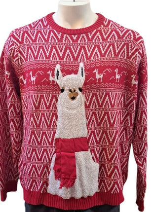Blizzard Bay Red XXL Ugly Christmas Sweater Llama With Scarf