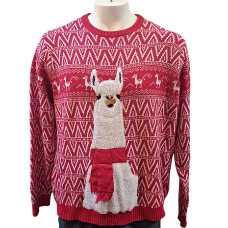 Blizzard Bay Red XXL Ugly Christmas Sweater Llama With Scarf