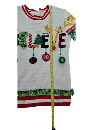No Boundaries Women’s 3D Ugly Christmas Sweater Holiday Believe M Medium (7-9)