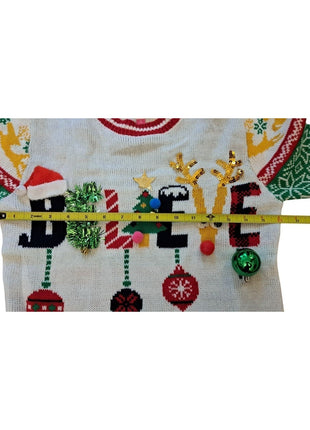 No Boundaries Women’s 3D Ugly Christmas Sweater Holiday Believe M Medium (7-9)