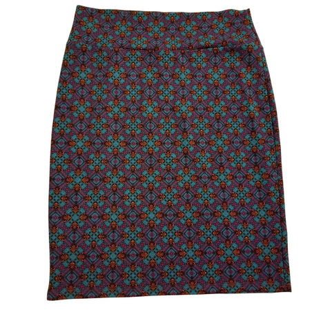 LuLaRoe XL Geometric Print Pencil Skirt Multicolor Stretch Polyester/Spandex