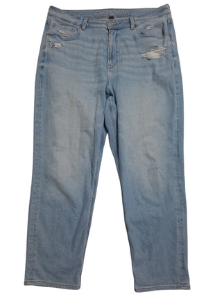 American Eagle Mom Stretch Jeans Size 18 Light Wash Blue Distressed
