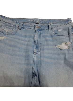American Eagle Mom Stretch Jeans Size 18 Light Wash Blue Distressed
