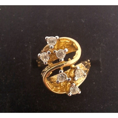 Vintage 14KT GF ESPO Cocktail Ring Floral Swirl Rhinestone Cluster Size 6