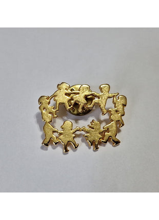 Vintage CTPM Signed Gold-Tone Kids Ring Around The Rosie Lapel Pin