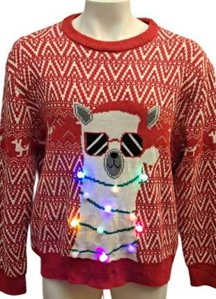 Llama with Sunglasses and LED Lights Red XXL Ugly Christmas Sweater