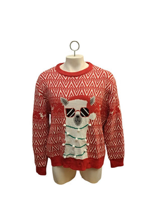 Llama with Sunglasses and LED Lights Red XXL Ugly Christmas Sweater