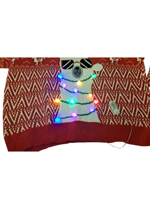 Llama with Sunglasses and LED Lights Red XXL Ugly Christmas Sweater