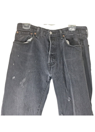 Levi's 501 Original Fit Straight Button-Fly Black Jeans Size 34x34 Distressed