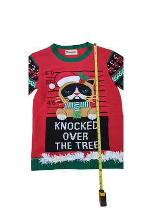 No Boundaries Cat Knocked Over The Tree Ugly Christmas Holiday Sweater Small 4-6