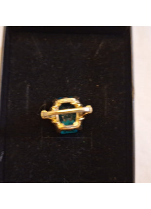 Vintage VENDOME Teal Stone Gold Tone Cocktail Ring Square Shank Adjusts Size 1-5
