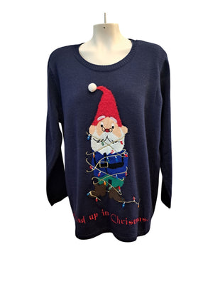Ugly Christmas Sweater Women’s 3X (22W/24W) Gnome All Tied Up Holiday Time