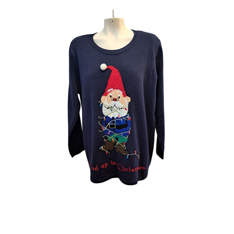 Ugly Christmas Sweater Women’s 3X (22W/24W) Gnome All Tied Up Holiday Time