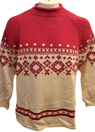 Eddie Bauer Women's Red Cream Fair Isle Oversized Knit Sweater XXL Crewneck
