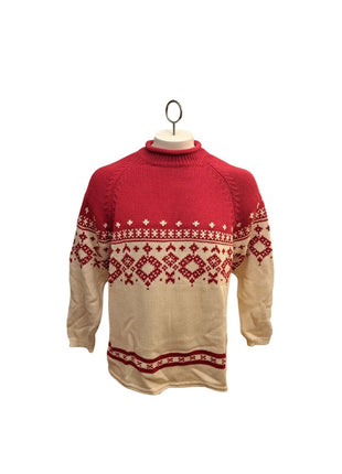 Eddie Bauer Women's Red Cream Fair Isle Oversized Knit Sweater XXL Crewneck