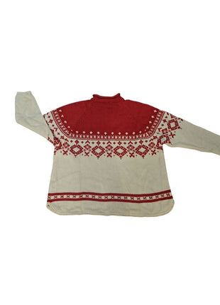 Eddie Bauer Women's Red Cream Fair Isle Oversized Knit Sweater XXL Crewneck