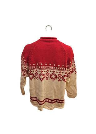 Eddie Bauer Women's Red Cream Fair Isle Oversized Knit Sweater XXL Crewneck