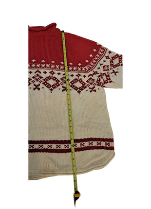 Eddie Bauer Women's Red Cream Fair Isle Oversized Knit Sweater XXL Crewneck