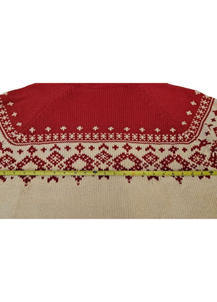Eddie Bauer Women's Red Cream Fair Isle Oversized Knit Sweater XXL Crewneck