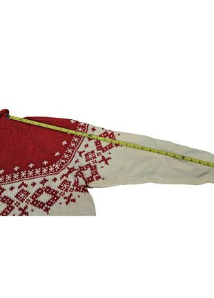 Eddie Bauer Women's Red Cream Fair Isle Oversized Knit Sweater XXL Crewneck