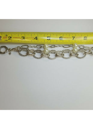 Premier Designs Silver Tone Rope Multi Strand Chain White Pear like Beads