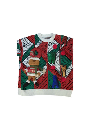 Ugly Christmas Sweater XXL Reindeer Pom-Poms Holiday