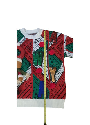 Ugly Christmas Sweater XXL Reindeer Pom-Poms Holiday