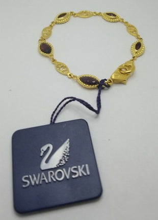 SWAROVSKI Swan Signed Purple/Amber Crystal Gold Tone Bracelet