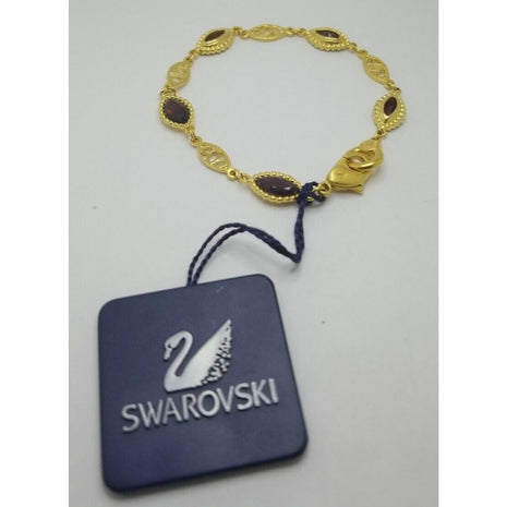 SWAROVSKI Swan Signed Purple/Amber Crystal Gold Tone Bracelet