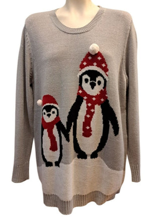 Holiday Time Women’s 2X 18W/20W Gray Penguin Ugly Christmas Sweater