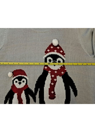 Holiday Time Women’s 2X 18W/20W Gray Penguin Ugly Christmas Sweater