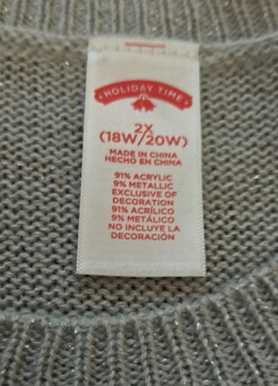 Holiday Time Women’s 2X 18W/20W Gray Penguin Ugly Christmas Sweater