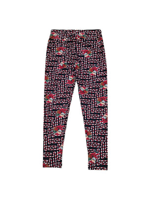 Women's Christmas leggings with red and white candy cane pattern and Santa print, soft stretchy holiday leggings, festive winter clothing, secondhand thrift fashion