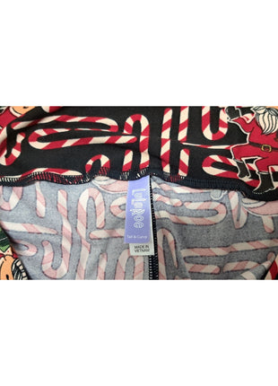 Womens Lularoe Size TC Tall Curvy Leggings Christmas Santa Candy Canes Black Red White