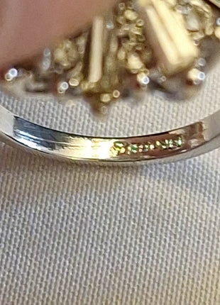 Vintage 18K HGE Cocktail Ring Faux Green Emerald and Rhinestone Cluster Size 8 A