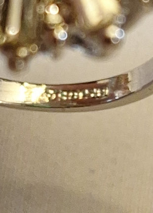 Vintage 18K HGE Cocktail Ring Faux Green Emerald and Rhinestone Cluster Size 8 A