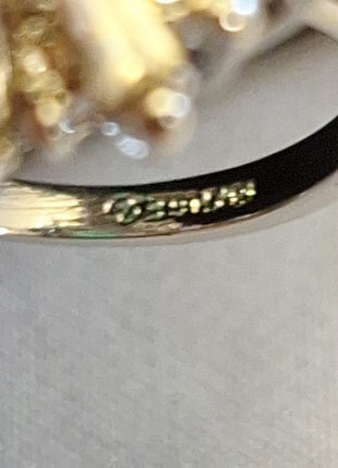 Vintage 18K HGE Cocktail Ring Faux Green Emerald and Rhinestone Cluster Size 8 A