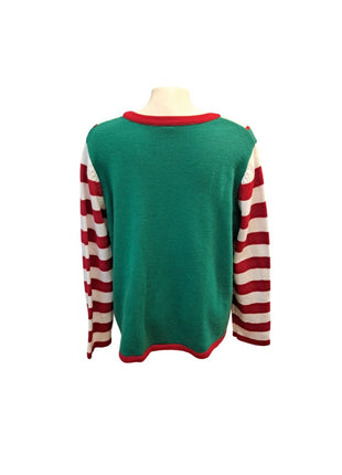 Holiday Time Women’s XL (16-18) Green Red Elf Candy Cane Ugly Christmas Sweater