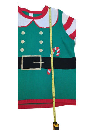 Holiday Time Women’s XL (16-18) Green Red Elf Candy Cane Ugly Christmas Sweater