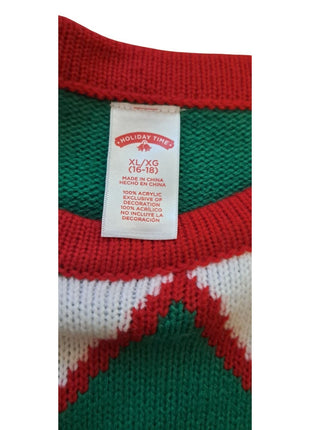 Holiday Time Women’s XL (16-18) Green Red Elf Candy Cane Ugly Christmas Sweater