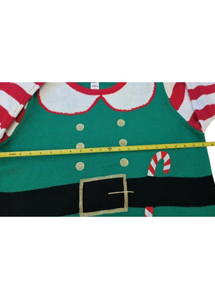 Holiday Time Women’s XL (16-18) Green Red Elf Candy Cane Ugly Christmas Sweater