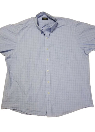 Club Room Men Regular-Fit Plaid Blue Cotton Short-Sleeve Button Shirt Size Xl