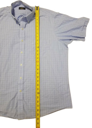 Club Room Men Regular-Fit Plaid Blue Cotton Short-Sleeve Button Shirt Size Xl