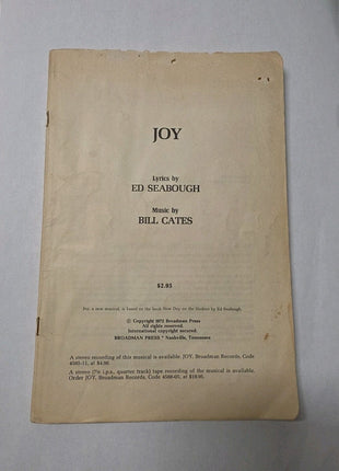 JOY A New Musical Sheet Music Book 1972 Ed Seabough & Bill Cates
