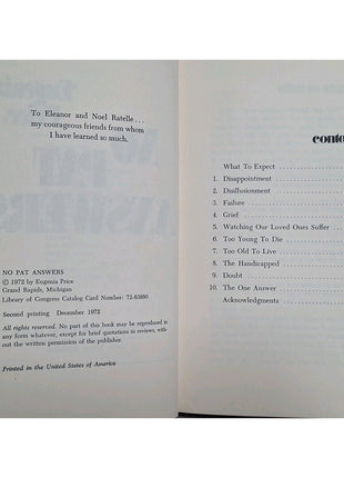 1972 Book No Pat Answers Eugenia Price Hardcover Family Bookshelf Edition Vtg.